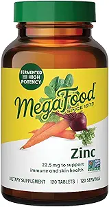 Suplementos MegaFood Zinc - Suplemento Vegan Immune Support con 22.5 mg Zinc fermentado de alta potencia - Hecho con comida real - Gluten-Free, Kosher - 120 Tablets, 120 Servings