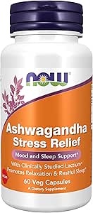 NOW Supplements, Ashwagandha Stress Relief, Mood and Sleep Support*, with Clinically Studied Lactium®, Promotes Relaxation & Restful Sleep*, 60 Veg Capsules