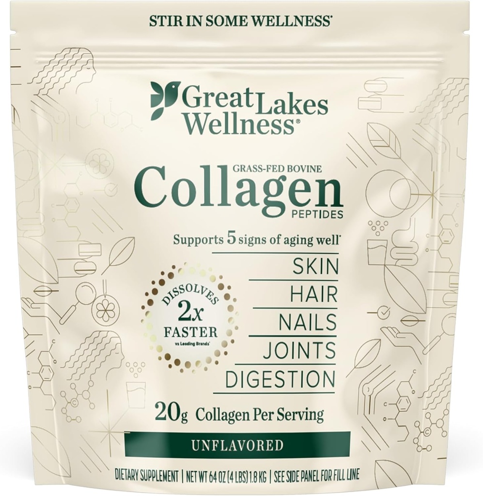 Gran Lagos Wellness Collagen Peptides Polvo para la piel, pelo, uñas, articulaciones " Digestión - Desarrollado - Quick Dissolve Hidrolyzed, Non-GMO, Keto, Kosher - 4 lb. Valor Pouch