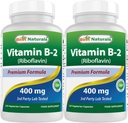Mejores Naturales Vitamina B2 (Riboflavin) 400mg - Migraine Relief - Veggie Capsules - Conezyme Precursor - 120 Cuenta (120 Cuenta (Pack de 2))