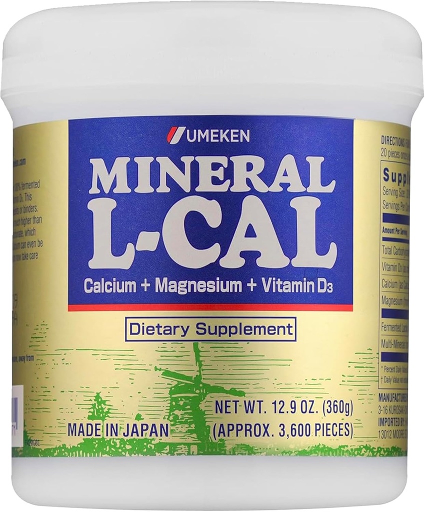 Calcio Umeken Mineral L-Cal con Vitamina D3, 6 Mes de Suministro, Water Soluble Ball Formato con Magnesio & Minerales, Absorbing rápido Magnesio D3 Suplemento, 3.600 Bolas, 360g, Pack de 1