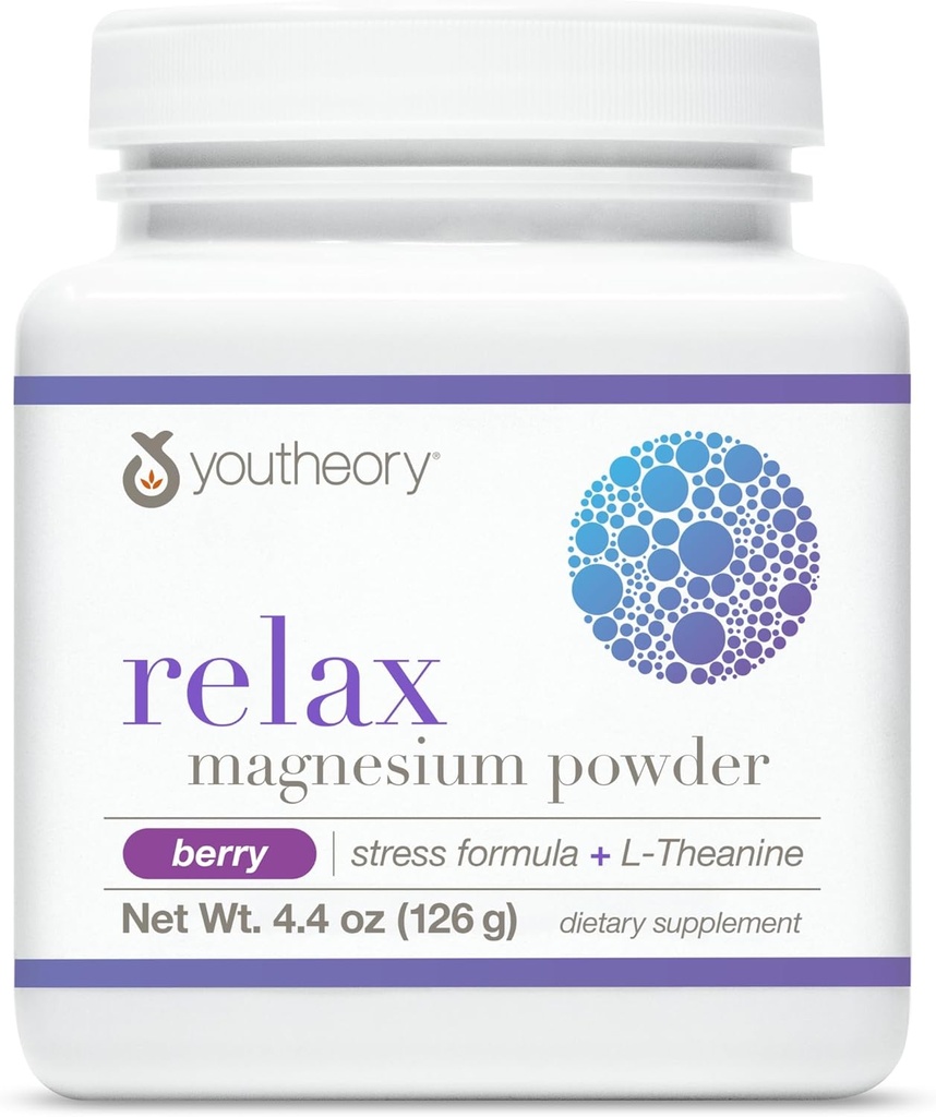 Teoría Relajar el polvo de magnesio - Suplemento Vegan Stress Relief con L-Theanine & GABA* - Apoya la relajación* - Dairy, Soy &amp; Gluten Gratis - Berry, 4.4 oz