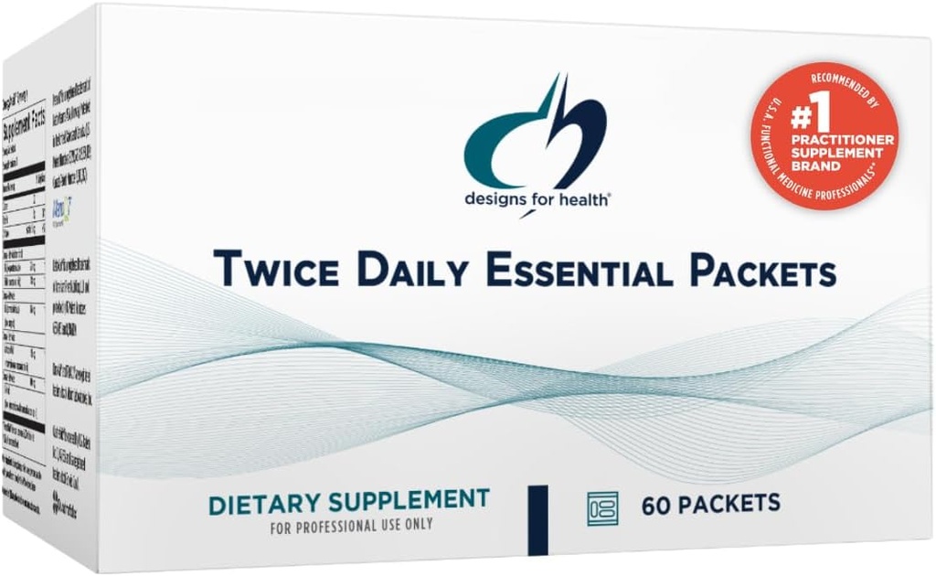 Designs for Health Twice Daily Essential Packets - Daily Multivitamin Packs with Immune Support Vitamins Vitamin D + Zinc - Calcium + Magnesium Capsules - OmegAvail Fish Oil (60 Individual Packets)