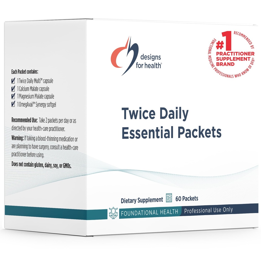 Diseños para Twice Daily Essential Packets - Paquetes multivitamínicos diarios con soporte inmunológico Vitaminas D + Zinc - Calcio + cápsulas de magnesio - OmegAvail Fish Oil (60 paquetes individuales)