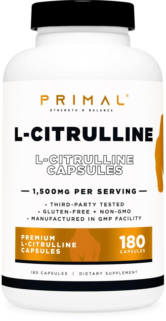 Primal L-Citrulline Capsules (180 cápsulas / 1.500 mg por servidumbre)