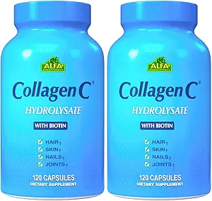 ALFA VITAMINS CollagenC Anti-Aging Nutritional Supplement for - Skin, Nails & Hair Rejuvenation - Supports Bone & Muscle Health - Made in USA - 120 Capsules - 2 Pack