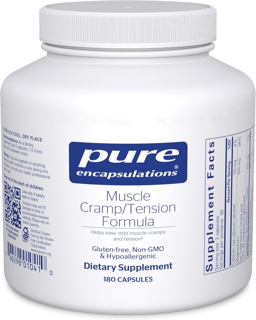 Pure Encapsulations Muscle Cramp/Tension Fórmula peru Hypoallergenic Supplement to Reduce Occasional Muscle Cramps/Tension and Promote Relaxation  180 Capsules