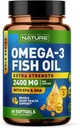 Fabricado por Nature Omega 3 Fish Oil Soft Gels - 2400 mg Fish Oil, 1440 mg Omega 3, 864 mg EPA, 576 mg DHA - Extra Strength Brain & Heart Health Support Suplemento - 60 Softgels