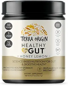 TERRA ORIGIN Guante sano Polvo (Honey Lemon) TENIENDO 30-Servings with L-Glutamine, Zinc, Glucosamine, Slippery Elm Bark y Más!