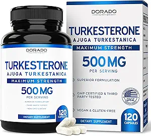 Turkesterone Supplement 500mg (120 Capsules) - Resistencia, Manejo, Athletic Performance &amp; Muscle Mass - (Ajuga Turkestanica Std. to 10% Turkesterone) (Similar a Ecdysterone) - Non-GMO & Vegan Capsules