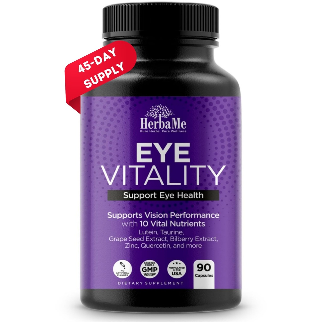 Suplemento de vitaminas de ojos con Lutein, Bilberry, Beta Caroteno, L-Taurina, Zinc y Quercetina, 90 cápsulas, soporta visión, salud ocular y Macular, ayuda a los ojos a filtrar luz azul