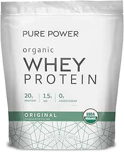 Dr. Mercola Pure Power Organic Whey Protein - 20 g Protein - Apoya el Crecimiento del Musculo & Energy - Grass-Fed Whey Concentrate - 15 Servings (20.60 oz) - Original