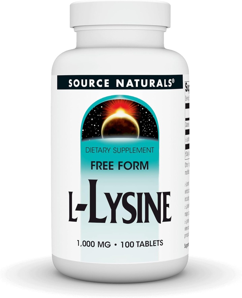 Fuente Naturales L-Lysine Free Form, 1,000 mg - Suplemento Aminoácidos Apoya la Formación Energética & Collagen* - 100 Tablets