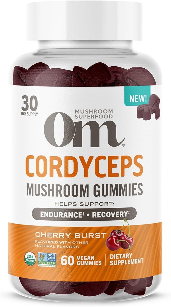 OM MUSHROOM SUPERFOOD Cordyceps Gummies, USA Grown Organic Mushrooms, Supports, Endurance, Energy, " Recovery, 60 Count, 30 Servings Gummy Supplements