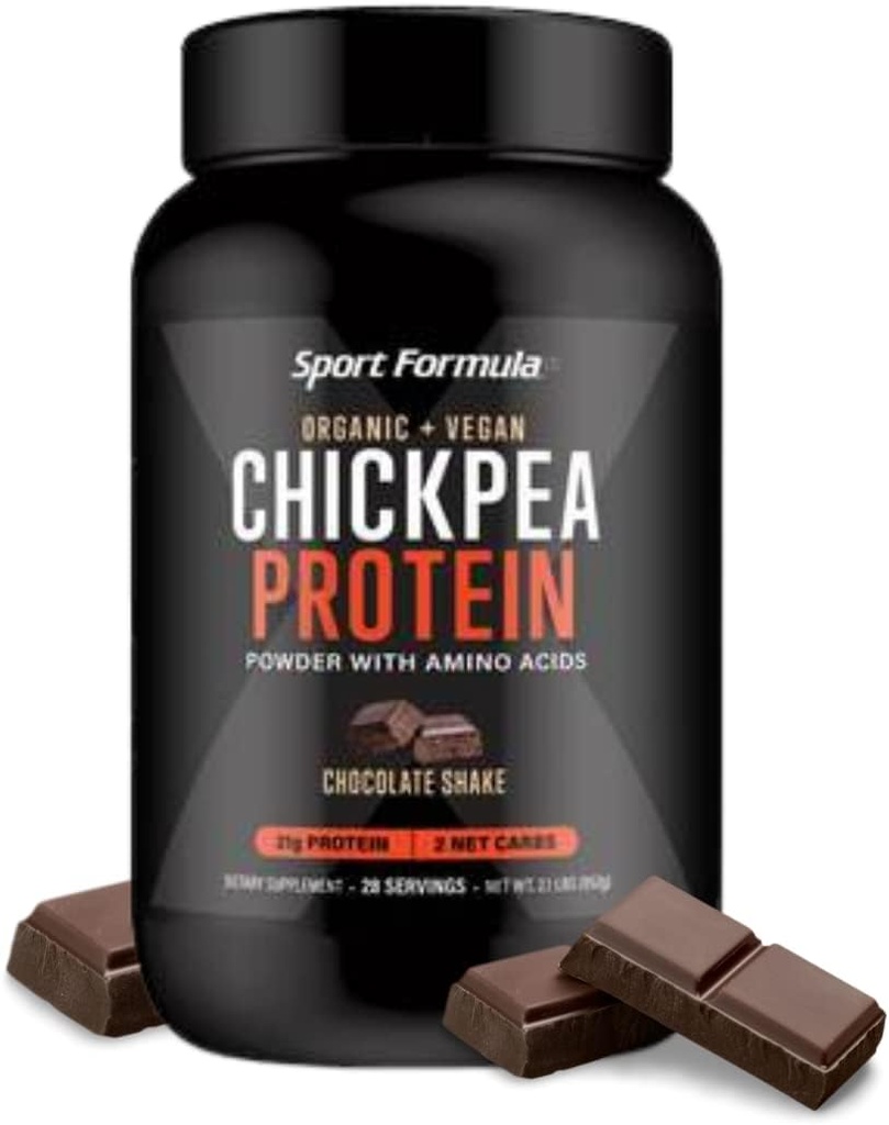 Deporte Fórmula Chickpea Protein Powder, Orgánica y Vegan Plant Based Protein, All Natural Protein Powder con Aminoácidos Esenciales, Chocolate Flavor, sólo 2 Carbs netos con 21 Grams Protein