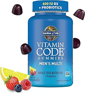Gummy Multivitamínico para Hombres: Vitaminas C, D, E, B & Zinc for Energy, Stamina &amp; Stress, Probióticos para la Salud Digestiva &amp; Inmunitaria, Código de Vitamina, No GMO, Libre de gluten, 90 Gummies de Berry Lemon, 30 Días Con