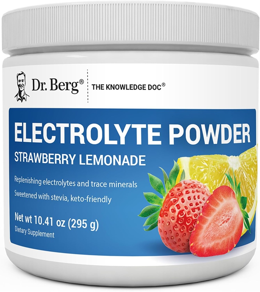 Dr. Berg Zero Sugar Hydration Keto Electrolyte Powder - Mejorado w / 1000 mg de Potasio & Real Pink Himalayan Salt (NOT Table Salt) - Strawberry Lemonade Hydration Drink Supplement - 50 Servings