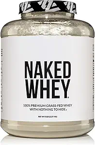 NAKED WHEY 5LB 100% Grass Fed Unflavored Whey Protein Powder - Sólo 1 Ingrediente, Undenatured - No GMO, Soy o Gluten - No Preservatives - Promover el crecimiento muscular y la recuperación - 76 Servings