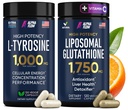 (Bundle) L Tyrosine 1000mg " Liposomal Glutathione 1750mg - All-Natural Focus, Energy, and Liver Support - Non-GMO, Gluten-Free, Vegan - 270 cápsulas Total