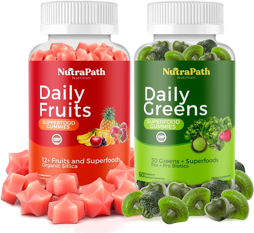 Superfood Fruits and Veggies Gummies (120 Chews), 12+ Superfruits & 30 Veggies, Fruit & Herbs, Fruit and Vegetable Vitamins, Non-GMO, Pectin-Based, Sin gluten
