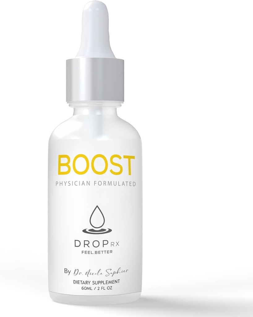 DropRx Boost by Dr. Nicole Saphier – Maca Root, Ashwagandha, Lions Mane &amp; Peppermint Leaf Extract for Vitality Support, Non-GMO, Vegan, Gluten-Free, Kosher, Made in USA (2 Fl Oz)