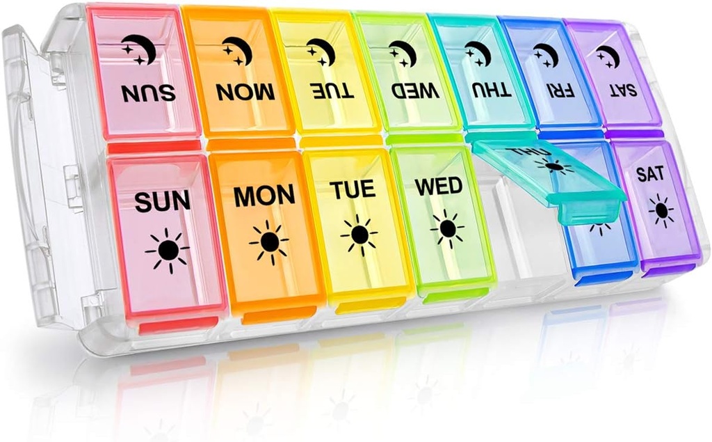 Pill Organizer 2 veces al día, Fullicon Quick Fill Large Weekly AM PM Pill Box, Medicine Organizer 7 Day, Daily Pill Cases - Rainbow (Patent Registered)