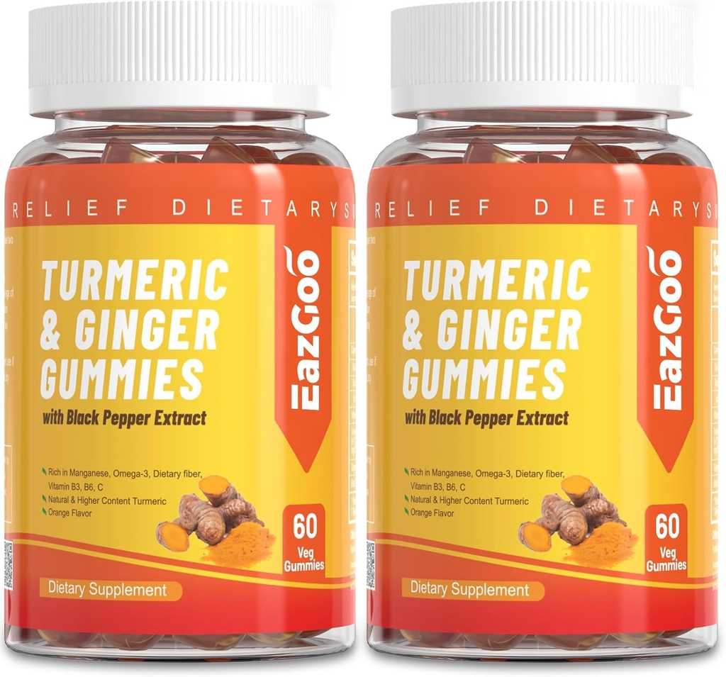 Turmeric Curcumin Gummies 500mg para adultos, con pimienta negra, raíz de jengibre, vitamina C, bajo azúcar frutas Gummies, sabor naranja - 120 Condes
