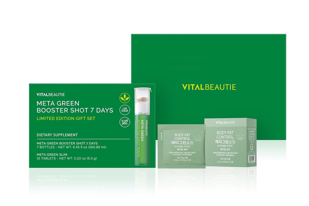 Metagreen Booster Shot Limited Set (Green Tea Extract, EGCG) Catechin, Vitamina C, Ácido Pantoténico para la Física Saludable, Nivel Colesteral, Antioxidante, Suplemento Vegano por AMOREPACIFIC - 7 Servings