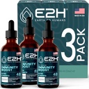E2H Advanced Immune Defense Supplement - All-Natural Immune Booster - Immune Support Supplements Drops - Contiene Holy Basil, Papaya Leaves and Red Banded Polypore - Non-GMO, Vegan - (3 Bottles)