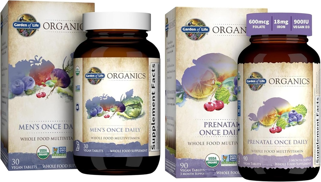Garden of Life Organics Prenatal Vitamina: Folate for Energy & Healthy Fetal Development " Organics Multivitamin for Men - Men's Once Daily Whole Food Vitamin Tablets, Vegan, 30 Cuenta