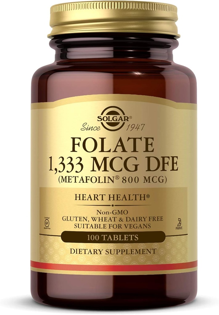 Solgar Folate 1333 MCG DFE Metafolin® 800 mcg Tablets, Original, 8 onzas