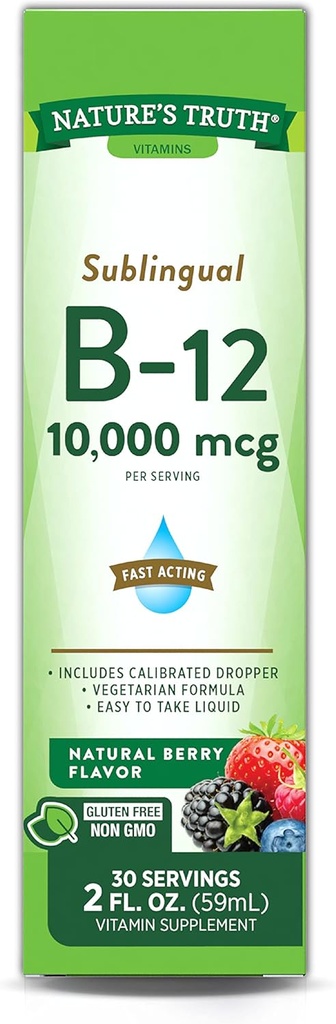 Verdad Sublingual Vitamina B-12 10,000 Mcg, Fast Acting Liquid, Natural Berry Flavor, 2 Fluid Ounce (Pack of 1)