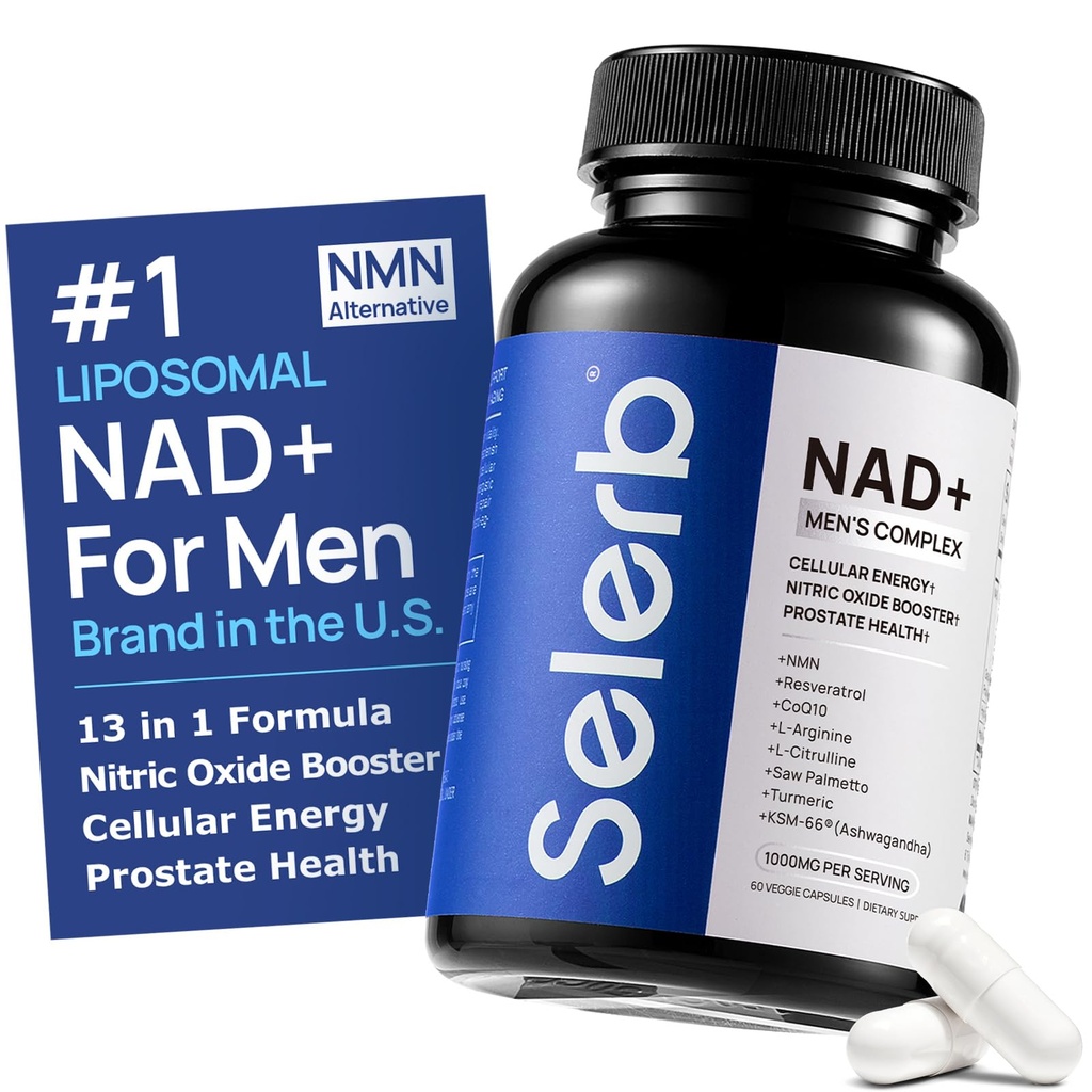 NAD+ Suplementos para Hombres - Nitric Oxide Prostate Health Suplementos para Hombres con Resveratrol, CoQ10, L Citrulline y Lycopene para Anti-Aging, Stamina &amp; Cellular Energy Support 60 cápsulas
