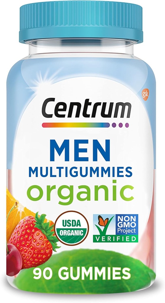 Centrum Multigummies Orgánicas para Hombres, Mangas Multivitamínicas para Hombres, Multivitamina Orgánica para Hombres con Nutrientes Esenciales para Apoyo Inmune, Energía y Función Musculo - 90 Cuenta