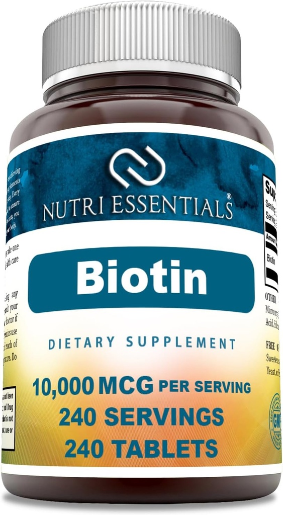 Biotina (Vitamin B7) 10,000 mcg Suplemento Silencio 240 Tablets Silencio Non-GMO Silencio Gluten Free ← Made in USA