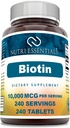 Biotina (Vitamin B7) 10,000 mcg Suplemento Silencio 240 Tablets Silencio Non-GMO Silencio Gluten Free ← Made in USA