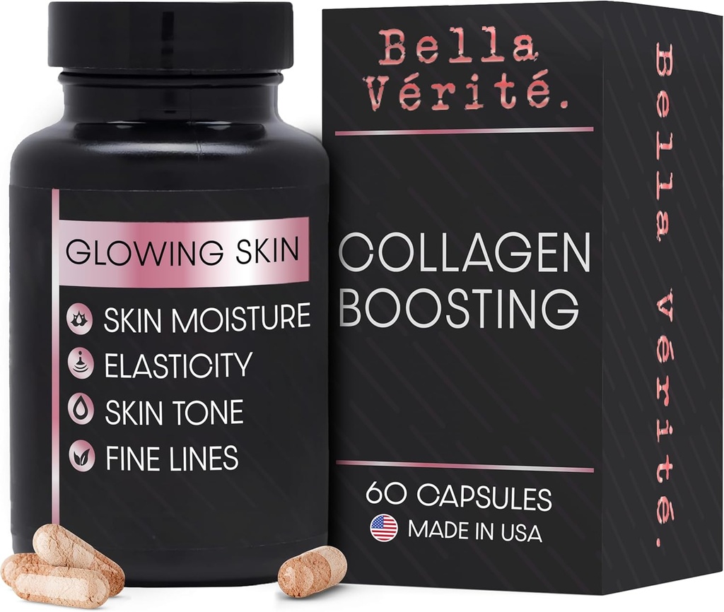 Bella Vérité Daily Collagen Supplement for Women &amp; Men - Essential Vitamins for a Youthful, Radiant Complexion &amp; Global Health - Support Glowing " Smooth Skin, Reduce Wrinkles " Dryness (60 Capsules)