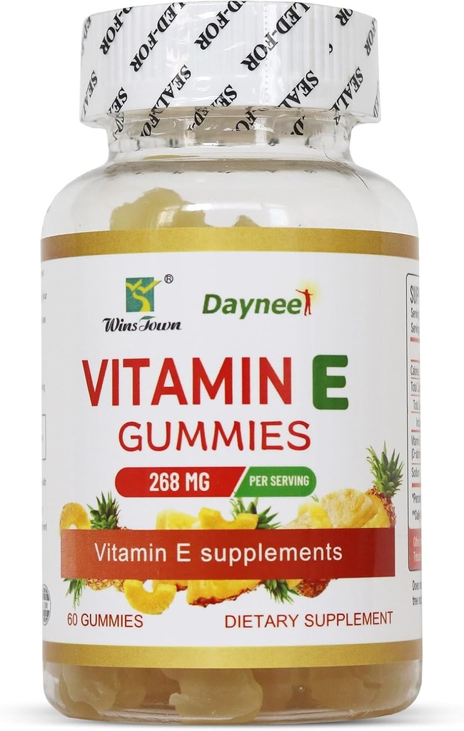 Vitamina E Gummies 268mg, Delicious, Vegan, Non-GMO, Adult Gummy Suplementos, Immune, Skin &amp; Eye Support, 60 Condes