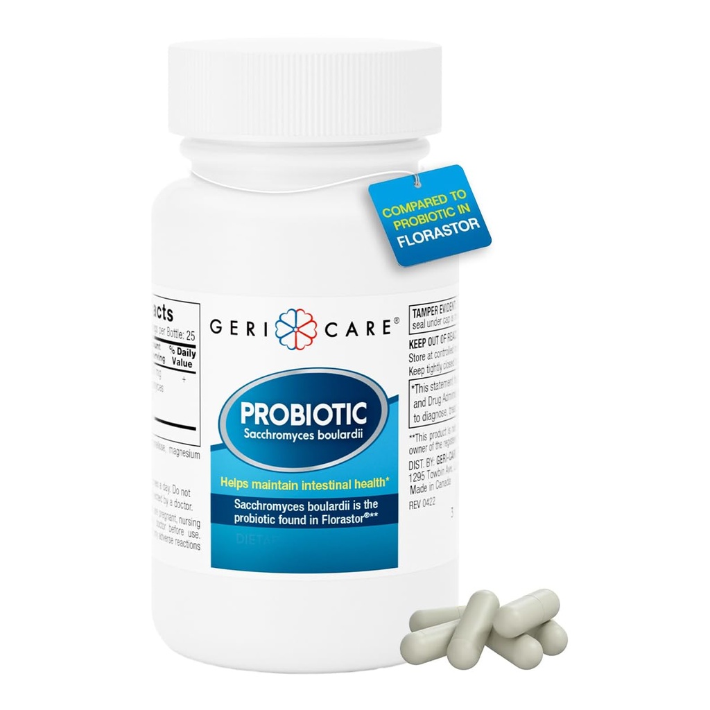 GeriCare S. Boulardii Probiotic Saccharomyces Boulardii - Probiotics for Digestive Health for Women &amp; Men - 500mg - Compare con el Ingrediente Activo en Florastor Probiotic Gut Formula (50 cápsulas)