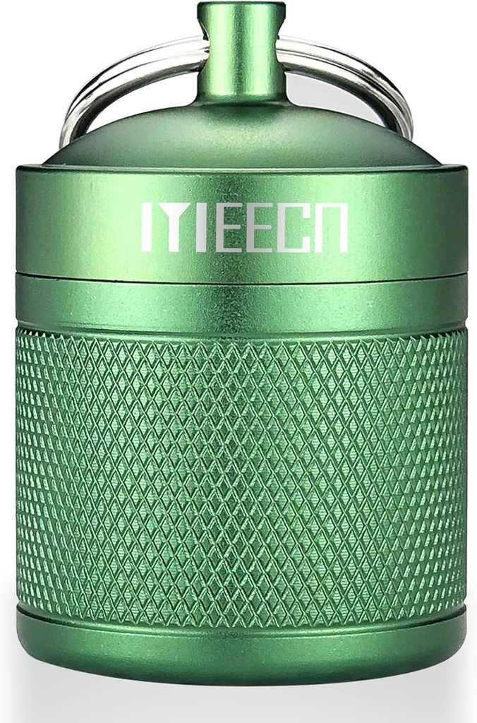 Keychain Pill Holder, Box, Aluminio, Waterproof Container, Pill Organizer for Outdoor Travel Camping,Tamaño: 1.6 x 1.6 x 2 in (Green)