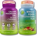 Multivitamina de alimentación entera vegana con hierro + calcio de base vegetal, magnesio, zinc, D3, K2 " Turmeric – Vegan Daily Support for Energy, Bone Health, Immunity " Global Wellness Trio