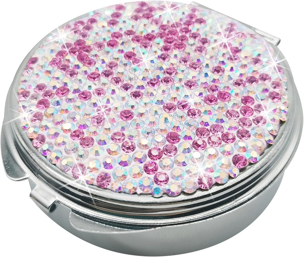 Bling Pill Case for Purse Medicine Vitamin Container Holder Pocket Pill Case Round Medicine Organizer for Vitamin/Fish Oils/Supplement Travel Medicine Kit (3 Compartment Pink)