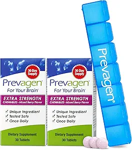 Prevagen Extra Strength Mixed Berry Chewables - 60 Tablets (2 Mes de Suministro) Silencio Formulado para Su Cerebro Silencio 20 mg de Apoaequorin Plus Vitamin D3 con 7-Day Pill Minder
