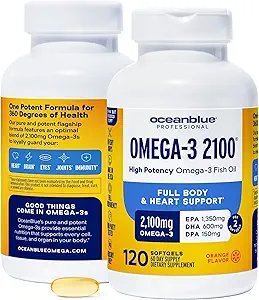 Oceanblue Professional 2100mg ← Triple Strength Omega 3 Fish Oil Supplement ← Burpless ← High Potency EPA DHA ← Wild Caught - 120 Count (Pack of 2) Natural Orange Flavor