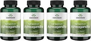 Swanson Ashwagandha Powder Supplement - with Ashwagandha Root to Promote Stress Relief & Energy - Ayurvedic Supplement for Natural Wellness (100 cápsulas, 450 mg cada uno) 4 Pack