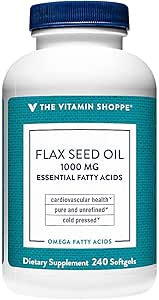 El aceite de semilla de flujo orgánico certificado de vitamina Shoppe 1000MG, ácido graso esencial que soporta la salud cardiovascular, sin refinar " libre de pesticidas, aceite de semilla de Flax prensado frío (240 Softgels)