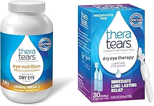 TheraTears 1200mg Omega 3 Suplemento para la Nutrición Ocular, Orgánica Triglicérida Pez Aceite de Pez Flaxseed &amp; Ojo Terapia Ojos Lubricantes Gotas Ojo para Ojos Secos, Tirantes Ojos Libres Preservadores