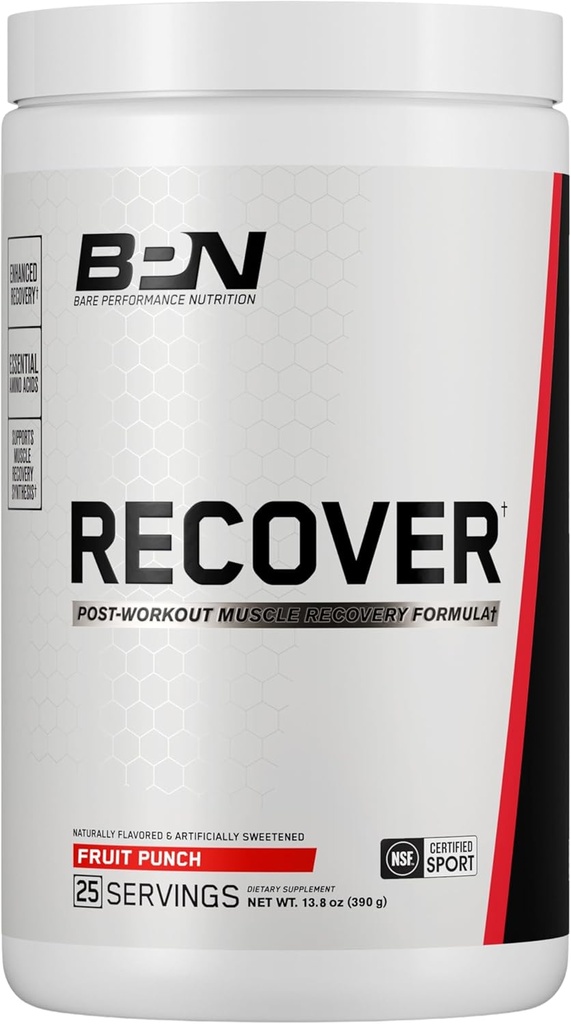BARE PERFORMANCE NUTRITION BPN Recover Post‐Workout Enhanced Muscle Recovery Drink Mix – Essential Amino Acids with Amino9®, CherryPURE® Tart Cherry & Carnitine, 25 Servings, Fruit Punch