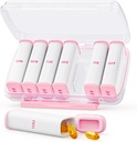Pink organizador semanal de píldoras 2 veces al día con doble diseño de Damp-Proof, portátil AM PM caja de píldoras 7 día, caja de píldoras desmontable para bolsillo, propósito, gran contenedor de píldoras para vitaminas, aceites de pescado