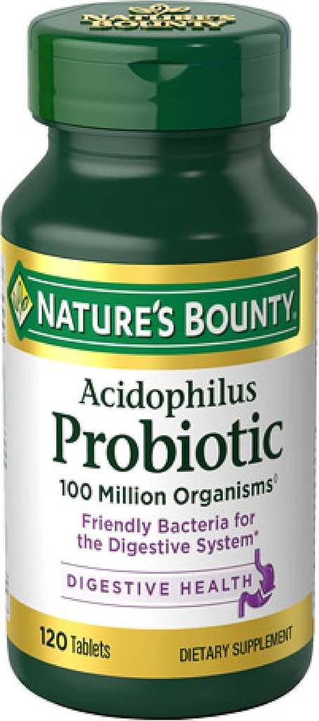 Bounty Lactobacillus Acidophilus Probiotic Supplement - Daily Probiotic for Women/Men Digestive Health, 100 Million Organisms, Vegetarian, 1 Serving per Day, 120 Tablets